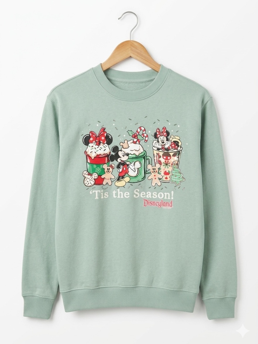 Disney Parks Christmas Sweatshirt S Tis The Season Mickey Minnie Cocoa Mint Gree